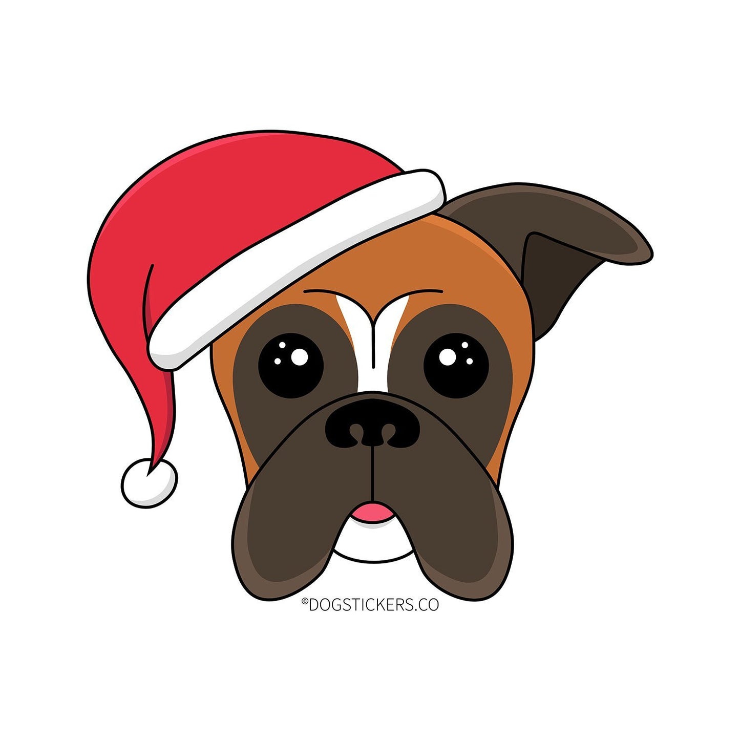 Boxer Sticker - Christmas Santa Hat - Dogstickers.co