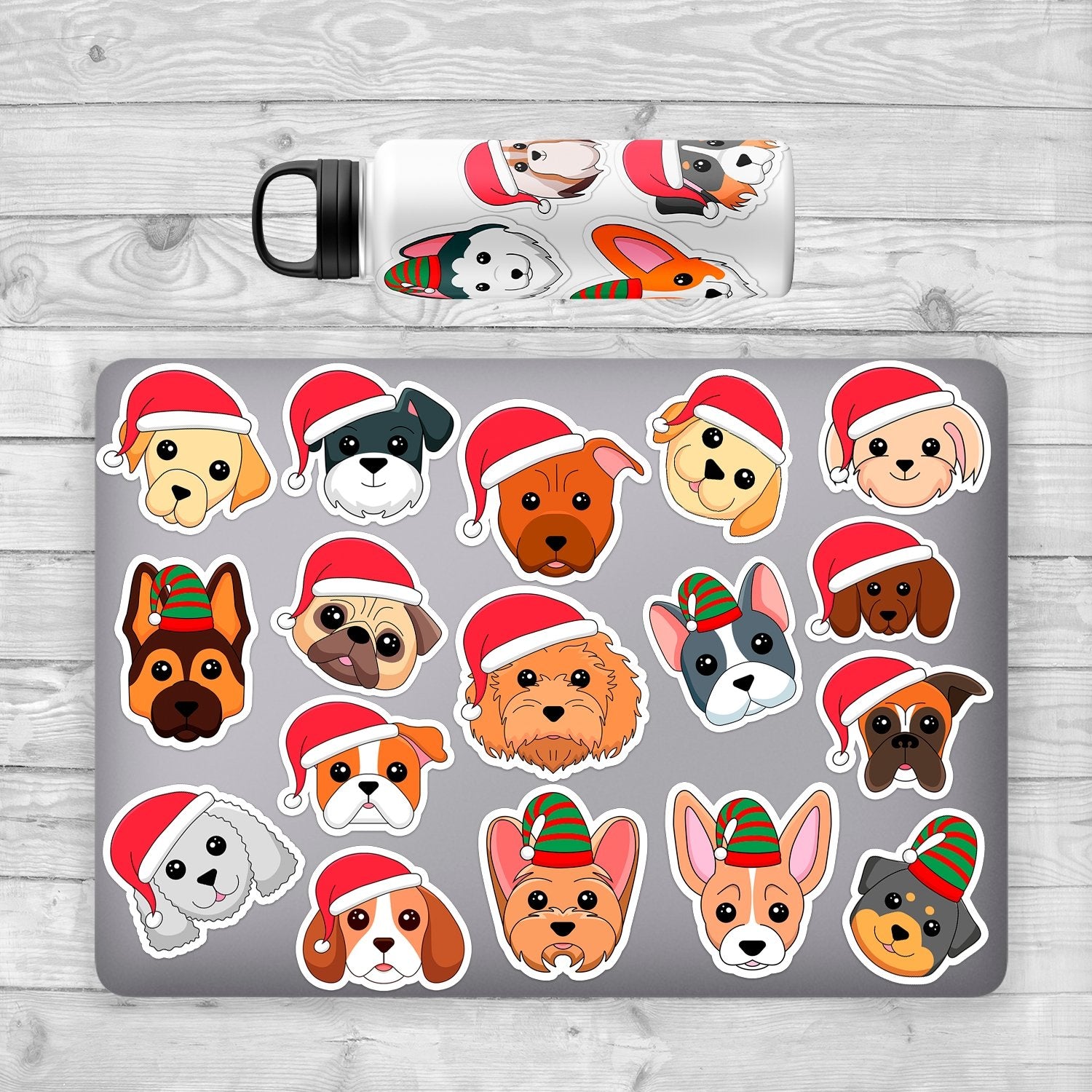 Bulldog Sticker - Christmas Santa Hat - Dogstickers.co