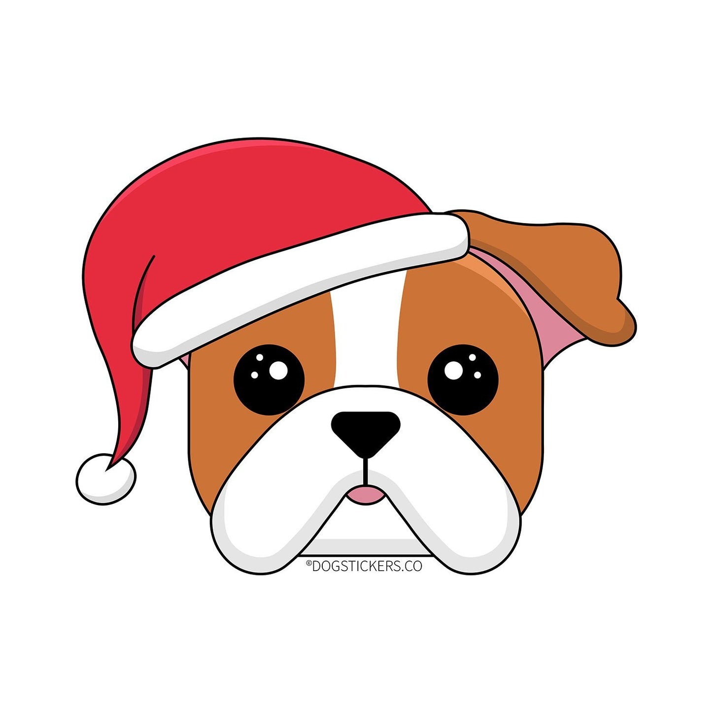 Bulldog Sticker - Christmas Santa Hat - Dogstickers.co