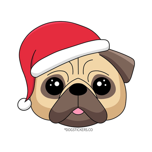 Pug Sticker - Christmas Santa Hat - Dogstickers.co